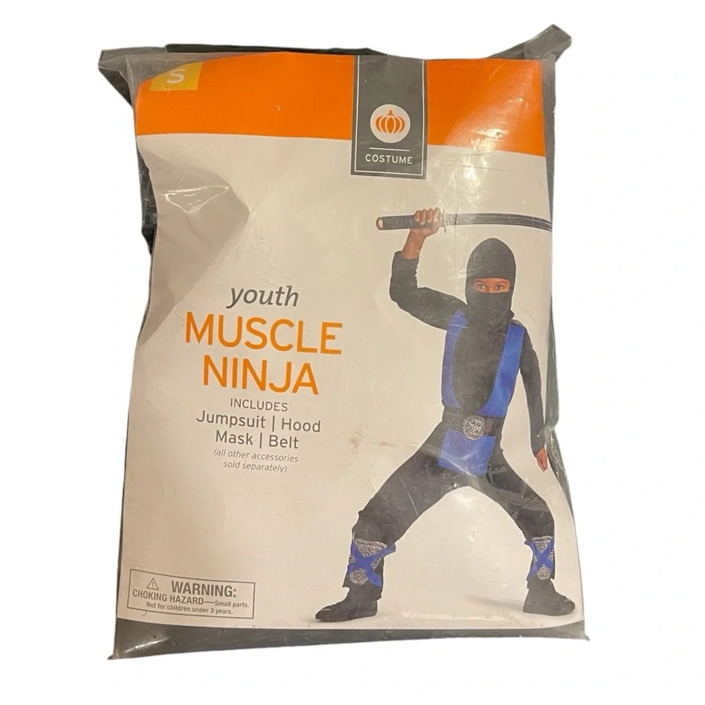 Kids 4 Piece Muscle Ninja Costume Black Size Small